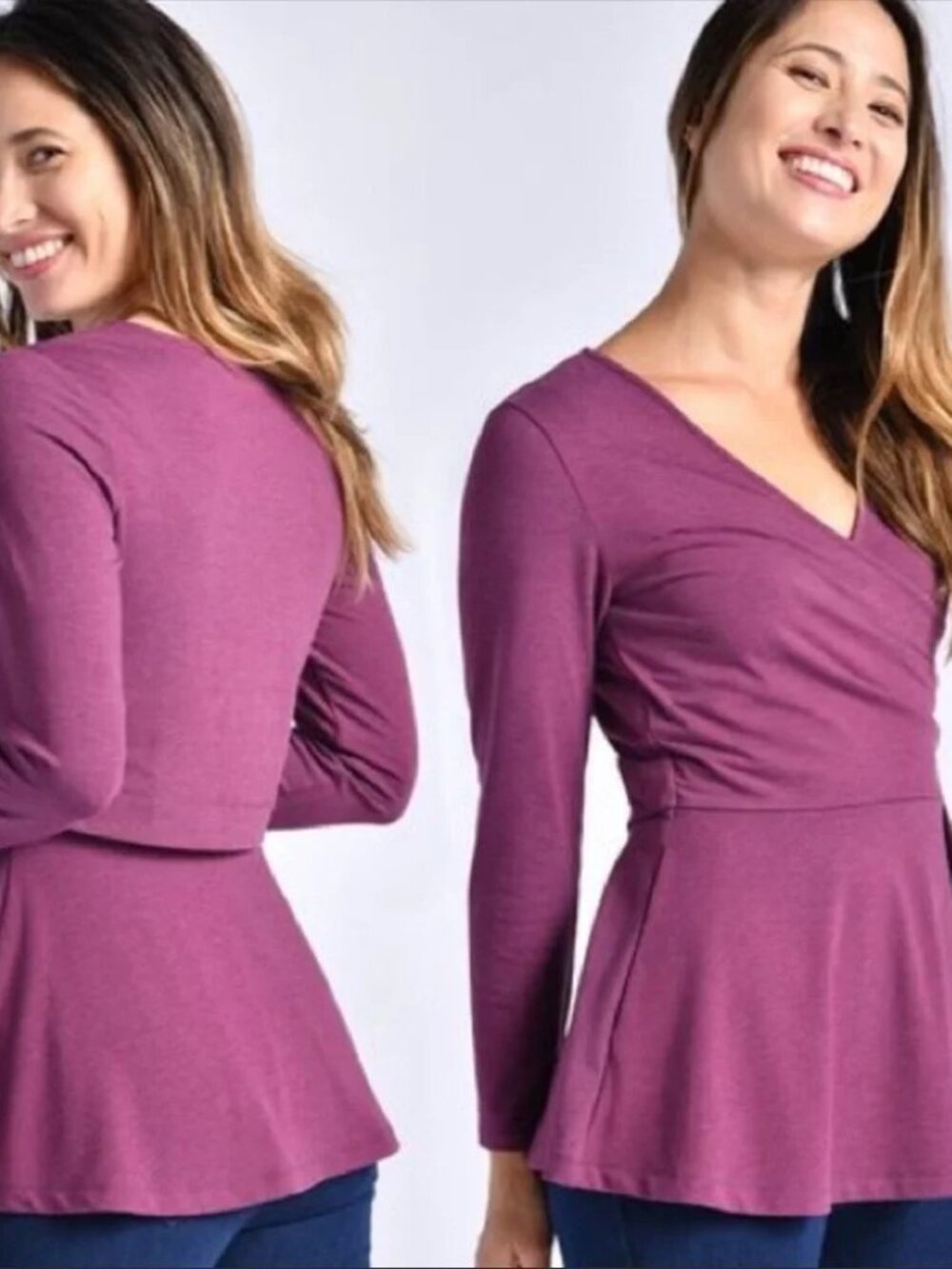 Betabrand Pose Peplum Wrap Top Size Large L Purple Berry - Picture 12 of 12